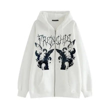 Load image into Gallery viewer, New Trendy Vintage Hip Hop Streetwear Women Hoodies Angel Dark Print Zipper Jacket Coat Hooded Top Clothes Men Women Punk Outwear