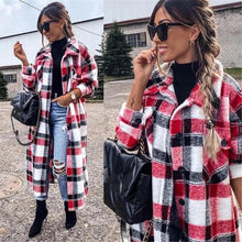 Load image into Gallery viewer, New Trendy Women's Coat Autumn Winter Long Sleeve Red Plaid Jacket Women Lapel Single Breasted Cardigan Coat Turndown Collar Women Coat