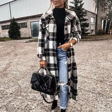 Load image into Gallery viewer, New Trendy Women's Coat Autumn Winter Long Sleeve Red Plaid Jacket Women Lapel Single Breasted Cardigan Coat Turndown Collar Women Coat