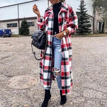 Load image into Gallery viewer, New Trendy Women's Coat Autumn Winter Long Sleeve Red Plaid Jacket Women Lapel Single Breasted Cardigan Coat Turndown Collar Women Coat