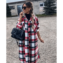 Load image into Gallery viewer, New Trendy Women's Coat Autumn Winter Long Sleeve Red Plaid Jacket Women Lapel Single Breasted Cardigan Coat Turndown Collar Women Coat