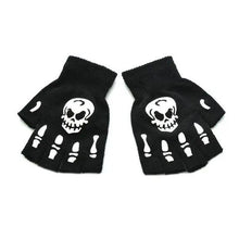 Load image into Gallery viewer, New TrendyHalf Finger Gloves Glow Dark Fingerless Stretch Knitted Winter Mittens Men/Women's Skeleton Pattern Knit Gloves Fingerless Gloves