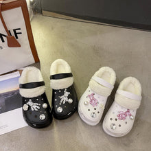 Load image into Gallery viewer, New Winter Crystal Shallow Home Cotton Shoes Flats Flip Flops Women Casual Warm Hollow Short Plush Slippers Unisex Garden Clogs Shoes Classic Lined Clog Warm And Fuzzy Slippers Indoor Soft Comfortable Clogs