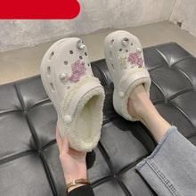 Load image into Gallery viewer, New Winter Crystal Shallow Home Cotton Shoes Flats Flip Flops Women Casual Warm Hollow Short Plush Slippers Unisex Garden Clogs Shoes Classic Lined Clog Warm And Fuzzy Slippers Indoor Soft Comfortable Clogs