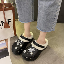 Load image into Gallery viewer, New Winter Crystal Shallow Home Cotton Shoes Flats Flip Flops Women Casual Warm Hollow Short Plush Slippers Unisex Garden Clogs Shoes Classic Lined Clog Warm And Fuzzy Slippers Indoor Soft Comfortable Clogs