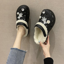 Load image into Gallery viewer, New Winter Crystal Shallow Home Cotton Shoes Flats Flip Flops Women Casual Warm Hollow Short Plush Slippers Unisex Garden Clogs Shoes Classic Lined Clog Warm And Fuzzy Slippers Indoor Soft Comfortable Clogs