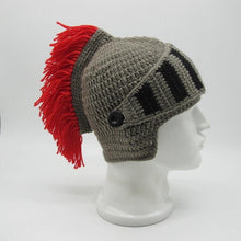 Load image into Gallery viewer, New Winter Handmade Funny Hats Cool Red Tassel Roman Knight Helmet Mask Beanies Cosplay Caps Men Women Gag Party Gifts Men's Handmade Beanie Knit Funny Hat Cosplay Roman Knight Helmet Cap Wig Beard Hats Handmade Knit Warm Winter Caps Ski Funny Mask Beanie