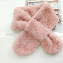Load image into Gallery viewer, New Winter Solid Color Warm Thicken Soft Collar Scarf Faux Rabbit Fur Neckerchief Plush Warm Hot Scarfs Cross Collar Scarf Shawl Solid With Pearl Elegant For Women