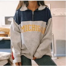 Load image into Gallery viewer, New Winter Women Sweatshirts Vintage Streetwear Letter Printed Hoodies Women Loose Sweatshirt Plus Fleece Keep Warm Men's Letters Embroidered Sleeve Quarter Fleece Vintage Pullover Sweatshirt