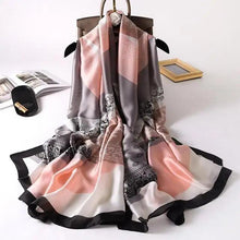 Load image into Gallery viewer, New Women Autumn Winter Fashion Silk Scarf Shawl Beach Headband Female Casual Wear Beach Friendly Spring Silk Scarf Flower Print Silk Scarves Shawls and Wraps Long Size Beach Stoles