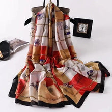 Load image into Gallery viewer, New Women Autumn Winter Fashion Silk Scarf Shawl Beach Headband Female Casual Wear Beach Friendly Spring Silk Scarf Flower Print Silk Scarves Shawls and Wraps Long Size Beach Stoles