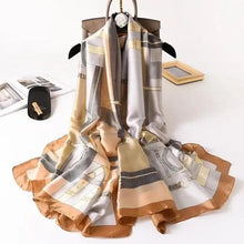 Load image into Gallery viewer, New Women Autumn Winter Fashion Silk Scarf Shawl Beach Headband Female Casual Wear Beach Friendly Spring Silk Scarf Flower Print Silk Scarves Shawls and Wraps Long Size Beach Stoles