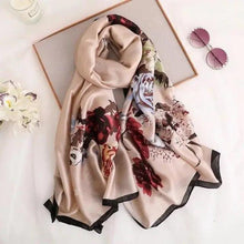 Load image into Gallery viewer, New Women Autumn Winter Fashion Silk Scarf Shawl Beach Headband Female Casual Wear Beach Friendly Spring Silk Scarf Flower Print Silk Scarves Shawls and Wraps Long Size Beach Stoles