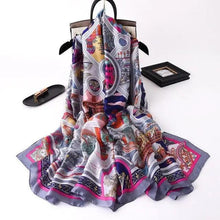 Load image into Gallery viewer, New Women Autumn Winter Fashion Silk Scarf Shawl Beach Headband Female Casual Wear Beach Friendly Spring Silk Scarf Flower Print Silk Scarves Shawls and Wraps Long Size Beach Stoles