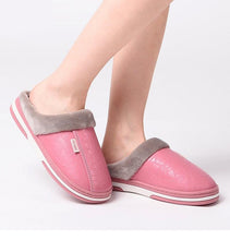 Load image into Gallery viewer, New Women Men Winter House Slippers PU Leather Cute Plush Slip On Fluffy Warm Casual Shoes House Slippers Memory Foam Comfy Fuzzy Soft Slip On Indoor Slippers For Men