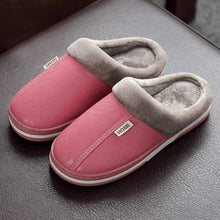 Load image into Gallery viewer, New Women Men Winter House Slippers PU Leather Cute Plush Slip On Fluffy Warm Casual Shoes House Slippers Memory Foam Comfy Fuzzy Soft Slip On Indoor Slippers For Men