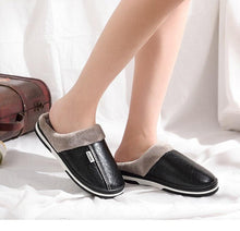 Load image into Gallery viewer, New Women Men Winter House Slippers PU Leather Cute Plush Slip On Fluffy Warm Casual Shoes House Slippers Memory Foam Comfy Fuzzy Soft Slip On Indoor Slippers For Men