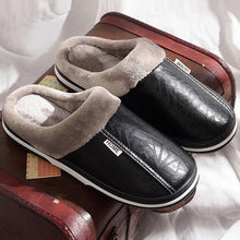 Load image into Gallery viewer, New Women Men Winter House Slippers PU Leather Cute Plush Slip On Fluffy Warm Casual Shoes House Slippers Memory Foam Comfy Fuzzy Soft Slip On Indoor Slippers For Men