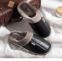Load image into Gallery viewer, New Women Men Winter House Slippers PU Leather Cute Plush Slip On Fluffy Warm Casual Shoes House Slippers Memory Foam Comfy Fuzzy Soft Slip On Indoor Slippers For Men