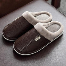 Load image into Gallery viewer, New Women Men Winter House Slippers PU Leather Cute Plush Slip On Fluffy Warm Casual Shoes House Slippers Memory Foam Comfy Fuzzy Soft Slip On Indoor Slippers For Men