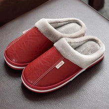 Load image into Gallery viewer, New Women Men Winter House Slippers PU Leather Cute Plush Slip On Fluffy Warm Casual Shoes House Slippers Memory Foam Comfy Fuzzy Soft Slip On Indoor Slippers For Men