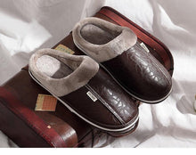 Load image into Gallery viewer, New Women Men Winter House Slippers PU Leather Cute Plush Slip On Fluffy Warm Casual Shoes House Slippers Memory Foam Comfy Fuzzy Soft Slip On Indoor Slippers For Men