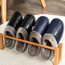 Load image into Gallery viewer, New Women Men Winter House Slippers PU Leather Cute Plush Slip On Fluffy Warm Casual Shoes House Slippers Memory Foam Comfy Fuzzy Soft Slip On Indoor Slippers For Men