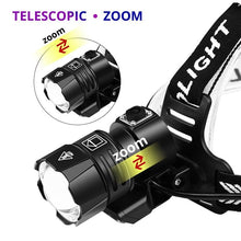 Load image into Gallery viewer, Newest Waterproof XHP199 16-Core Super Bright Powerful Lantern Headlamp XHP110 LED USB Flashlight XHP50 Headlight Rechargeable 18650 Zoom Torch Light