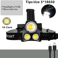 Load image into Gallery viewer, Newest Waterproof XHP199 16-Core Super Bright Powerful Lantern Headlamp XHP110 LED USB Flashlight XHP50 Headlight Rechargeable 18650 Zoom Torch Light
