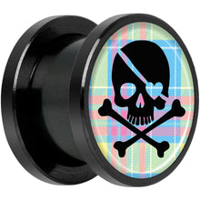 Load image into Gallery viewer, Pink Green Plaid Heart Skull Black Anodized Screw Fit Plug Set 1/2