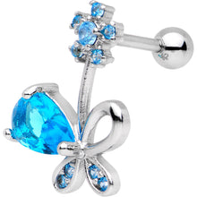 Load image into Gallery viewer, Blue CZ Gem Glamour Bow Left Cartilage Tragus Earring