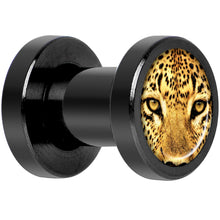 Load image into Gallery viewer, Full Color Leopard Eyes Black Anodized Screw Fit Plug Set 4G