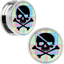 Load image into Gallery viewer, Pink Green Plaid Heart Skull Steel Screw Fit Plug Set 20mm