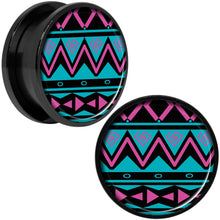 Load image into Gallery viewer, Pink Teal Tribal Print Black Anodized Screw Fit Plug Set 20mm