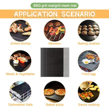 Load image into Gallery viewer, Non-stick Barbecue Mesh Mat Reusable Heat Resistance BBQ Baking Net Pad Kitchen Cooking BBQ Mat Liner Accessories Outdoor BBQ Tool Non Stick BBQ Grill Mats Reusable BBQ Grilling Sheets Silicone Brush Easy to Clean BBQ Accessories