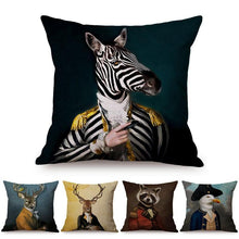 Load image into Gallery viewer, Nordic Art Posters Style Pillow Covers Decorative Cushion Cover Zebra Giraffe Elephant Horse Fashion Animal Wearing Hat Sofa Throw Pillow Case