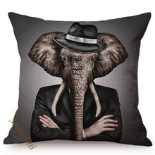 Load image into Gallery viewer, Nordic Art Posters Style Pillow Covers Decorative Cushion Cover Zebra Giraffe Elephant Horse Fashion Animal Wearing Hat Sofa Throw Pillow Case