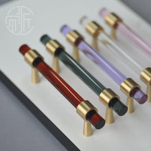 Load image into Gallery viewer, Nordic Modern Wardrobe Dresser Drawer Pull Cabinet Door Handle Knobs Cabinet Handle Pure Copper Double Hole Crystal Handle Brass Walnut Kitchen Wardrobe Cabinet Hardware Pull Handle Adjustable Hole