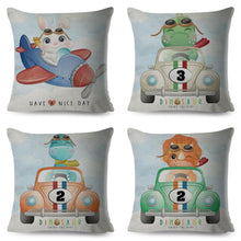 Load image into Gallery viewer, Nordic Style Pillow Cover Cute Cartoon Animal Drive Dinosaur Car Polyester Cotton Cushion Cover For Sofa Home Kids Room Throw Pillow Case Cover Dinosaur Cartoon Gray Soft Pillow Case For Decorative Bedroom Livingroom Sofa Farm House Cushion Covers