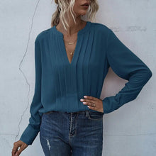 Load image into Gallery viewer, Notched Neck Pleated Decoration Blouse