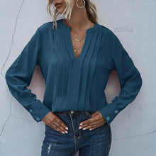 Load image into Gallery viewer, Notched Neck Pleated Decoration Blouse