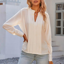 Load image into Gallery viewer, Notched Neck Pleated Decoration Blouse