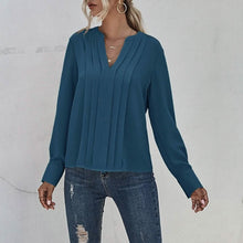 Load image into Gallery viewer, Notched Neck Pleated Decoration Blouse