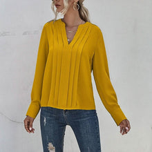 Load image into Gallery viewer, Notched Neck Pleated Decoration Blouse