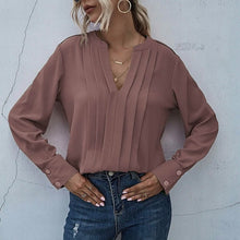 Load image into Gallery viewer, Notched Neck Pleated Decoration Blouse
