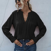 Load image into Gallery viewer, Notched Neck Pleated Decoration Blouse