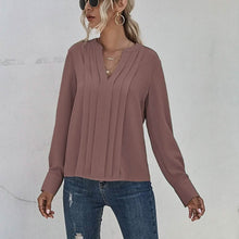Load image into Gallery viewer, Notched Neck Pleated Decoration Blouse