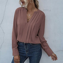 Load image into Gallery viewer, Notched Neck Pleated Decoration Blouse