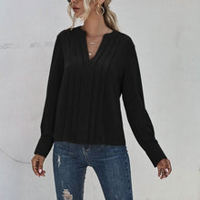 Load image into Gallery viewer, Notched Neck Pleated Decoration Blouse