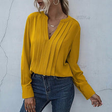 Load image into Gallery viewer, Notched Neck Pleated Decoration Blouse